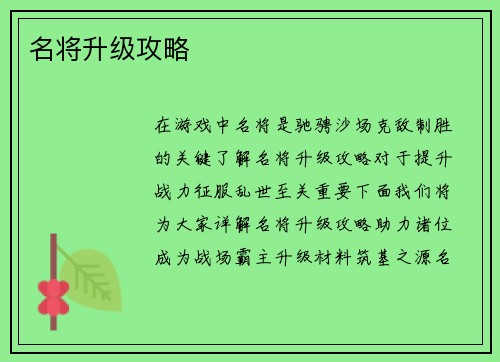 名将升级攻略